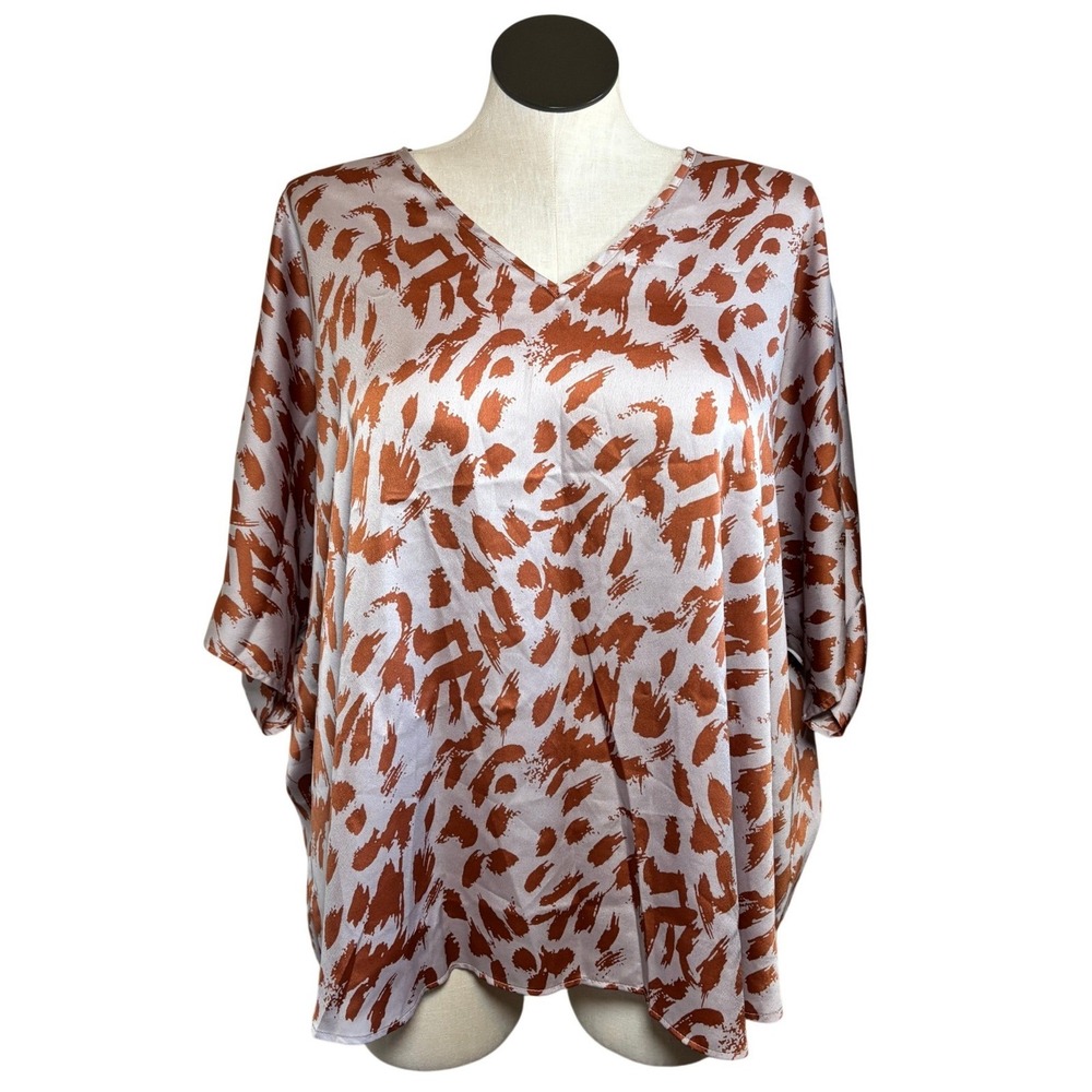 ADRIENNE Womens Abstract Print V Neck Short Sleeve Tunic Top Size M